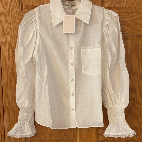NWT Sister Jane White Button Down Shirt with Puff Sleeves - Picture 2 of 6